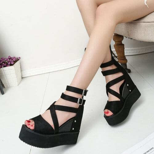 Summer Thick bottom sandals muffin bottom wedge fish mouth shoes waterproof platform high heel Roman shoes