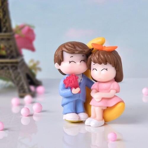 Lover Boy Girl Moon Couple Pvc Figure Craft Figurine Decoration Miniature Garden Fairy Ornament DIY Accessory