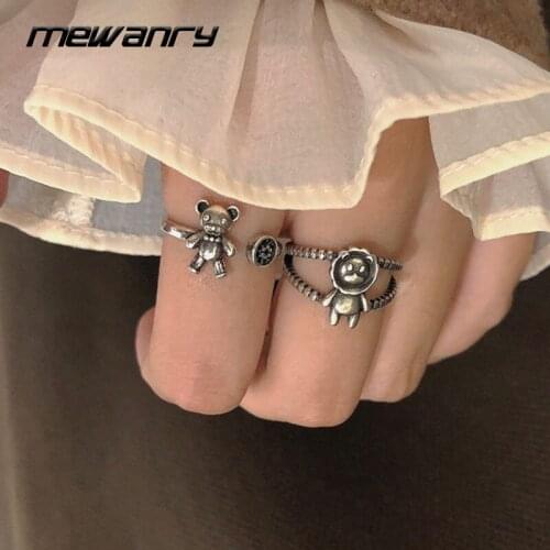 Mewanry 925 Sterling Silver Couples Rings for Women New Fashion Elegant Party Cute Little Bear Little Lion Jewelry Birthday Gift