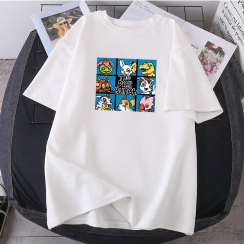 Cute Casual Summer Anime Lady Clothes Digimon Cartoon Japan Woman T-shirts O-neck Short Sleeve Tops Harajuku Cotton Camisetas