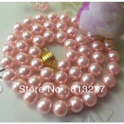 Fashion diy 10mm pink shell simulated-pearl round beads necklace wholesale price free shipping jewelry making 18inch MY4185