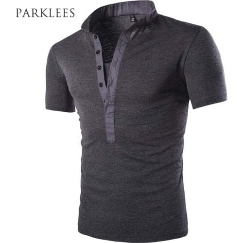 Polo Shirt Men 2017 Summer Brand Solid Color V Neck Short Sleeve Henley Shirt Casual Slim Cotton Polos Shirts Polo Homme Marque