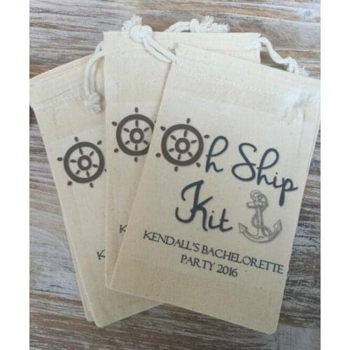 Personalized oh ship kits Champagne Party wedding crusie Hangover Kit jewelry favor muslin Bags Bachelorette hen bridal shower