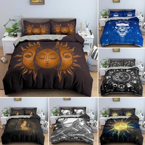 Mandala Duvet Cover White Black Sun And Moon Pattern Bedroom Bedding Set Hippie Style Home Textile Single/Double 2/3 Piece