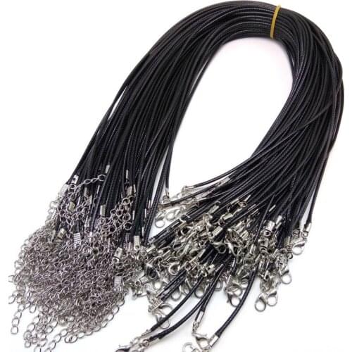 New 50pcs/lot Leather Wax Rope Cord Necklace Chain DIY String Strap Rope Lobster Clasp Black Leather Jewelry Chains Wholesale