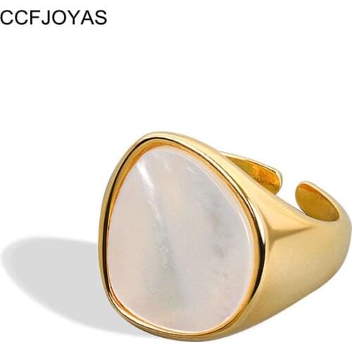 CCFJOYAS European and American Gold Silver color White Fritillary Open Rings for Women INS Personality Niche Fashion Ring 2021