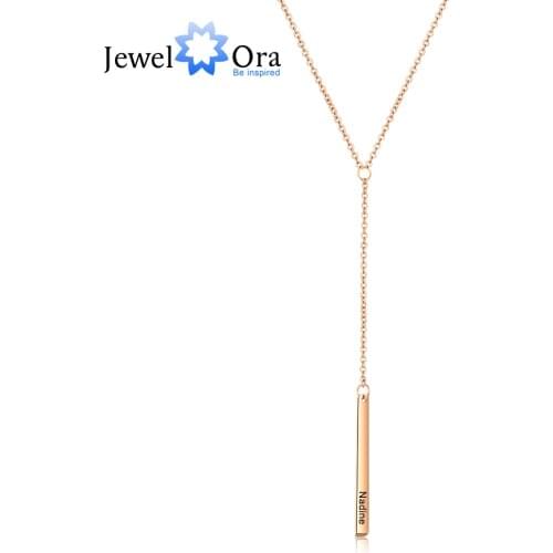 JewelOra Personalized Bar Necklaces Charm Pendants Stainless Steel Jewelry for Ladies Engraved Name Anniversary Gift for Women