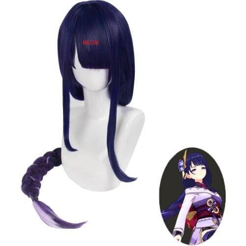 Game Anime Genshin Impact Shogun Cosplay Wig Pre Styled Blue Long Heat Resistant Synthetic Wigs for Coser