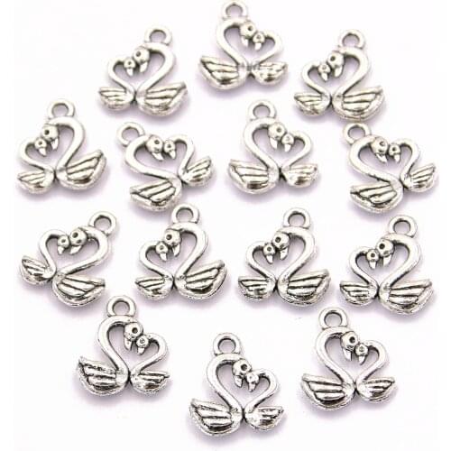 30PCS 12*15mm Picture Color Big Small Swan Charms Animal Pendant Metal Alloy DIY Necklace Bracelet Handwork Marking