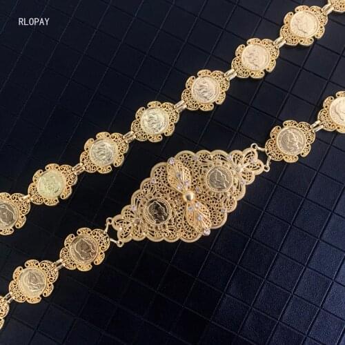 Luxury Algeria Wedding Bridal Dress Belts Napoleon Figure Chain Belts In Gold Royal French Body Jewelry Women Belly Chains