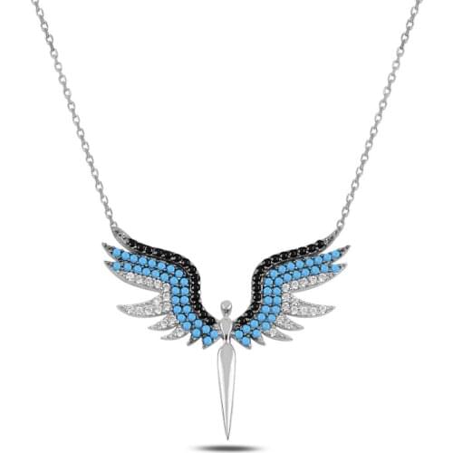 Silver 925 Sterling Color Zircon Stone Angel Pendant