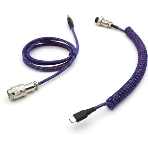 PET Sleeved Type C Micro USB Coiled Cable for Mechanical Keyboard With GX16 Aviator
