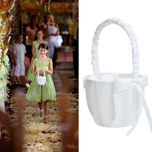 Wedding Ceremony Ring Pillow Flower Basket Romantic Satin Bowknot Basket Storage for Girl Wedding Party Supplies Wedding Decor