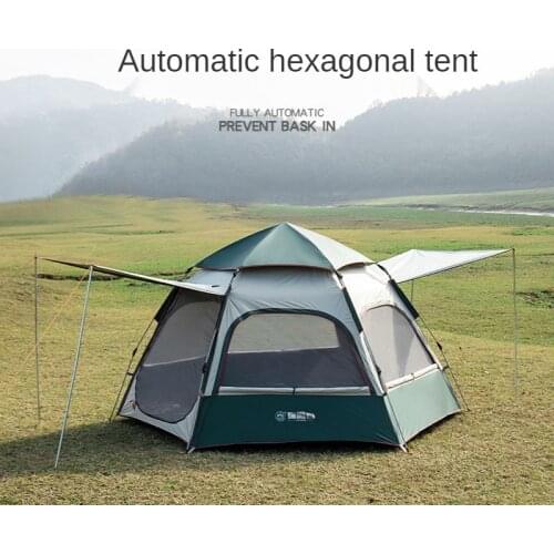 Tourism Tents Camping Thickened Fully Automatic Rainproof Take 3-4 People Hexagonal Tent 190T Sunscreen Coating