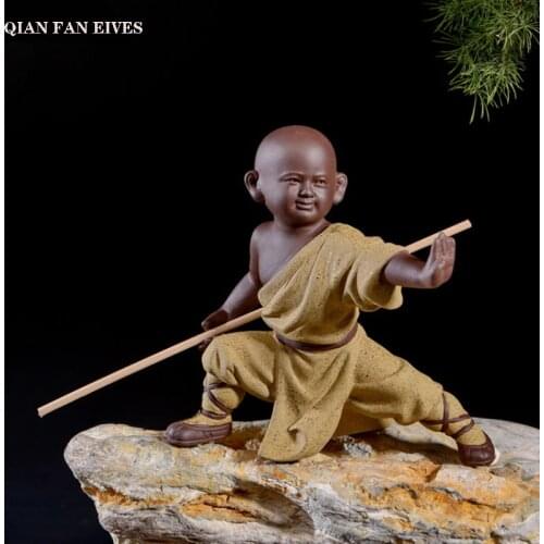 Chinese Kungfu ceramics Little Monk Statue，Modern art sculpture，Tea set decorations，Home decoration cute figurines，free delivery