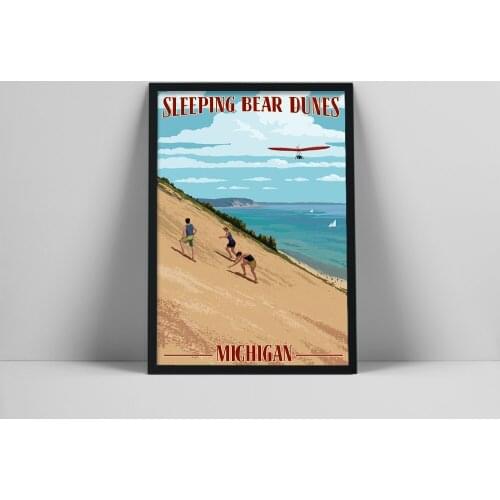 Michigan Travel City Vintage Poster and Prints Wall Art Sleeping Bear Dunes Canvas Painting For Living Room Home Decoration