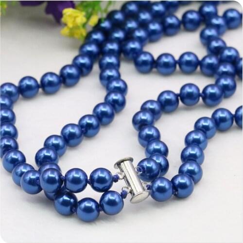 2Rows 8mm Blue Glass Pearl Shell Necklace DIY Accessories Women Girl Fashion Jewelry Making Design Rose Clasp Hand Mand Ornament
