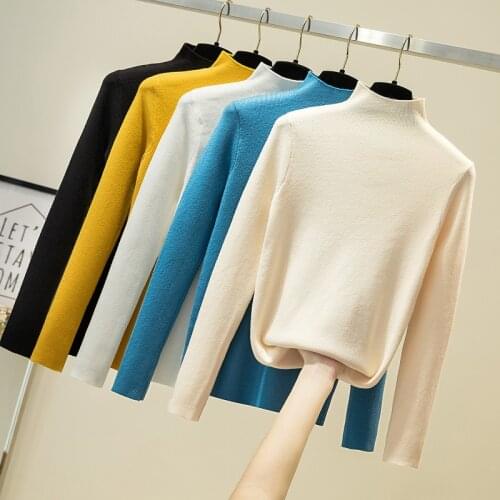 Half Turtleneck Long Sleeve Women Sweater Slim Knitted High Elastic Solid 2020 New Fall Winter Fashion Sweater Women Pullovers