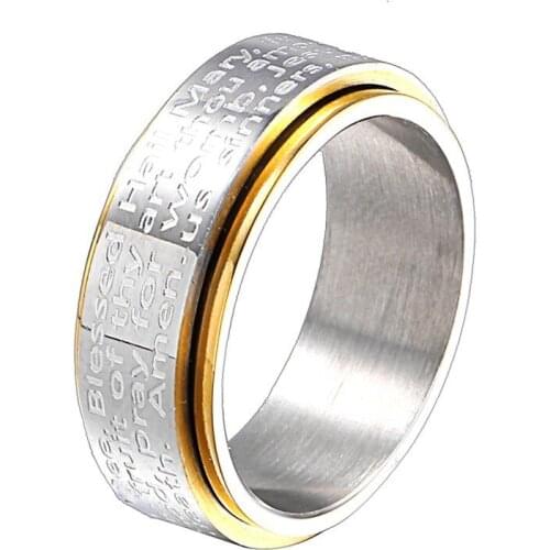 RIR Women Prayer Religious Ring Gold Tone Stainless Steel Virgin Mary Bible Verse Finger Ring Jewelry US Size #6- #12