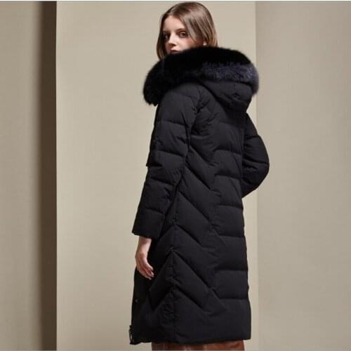 Winter long red Jacket Woman Large Natural Fox Fur Hooded Medium Long 90% White Duck Down Coat Puffer Feather Snow Outwear coats
