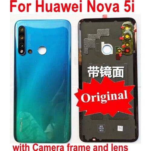 100% Original Back Battery Cover For Huawei Nova 5i / Nova 5i Pro Rear Case Housing Door + Camera Frame Glass Lens with Adhesive