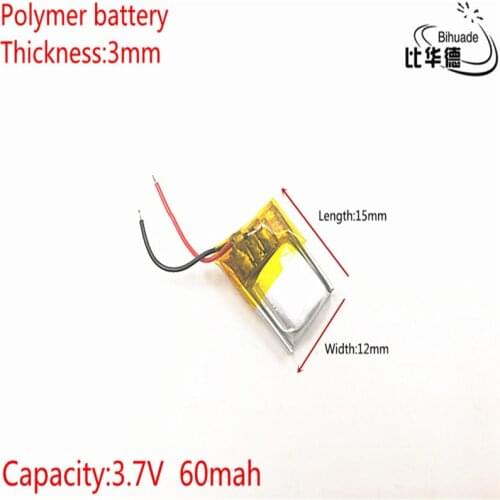 3.7V 60mAh 301215 Lithium Polymer Li-Po li ion Rechargeable Battery cells For Mp3 MP4 MP5 GPS mobile bluetooth