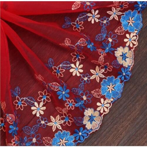 30Yards Red Floral Lace Trim Embroidery Tulle Lace Saclloped Edge 21cm DIY Crafts