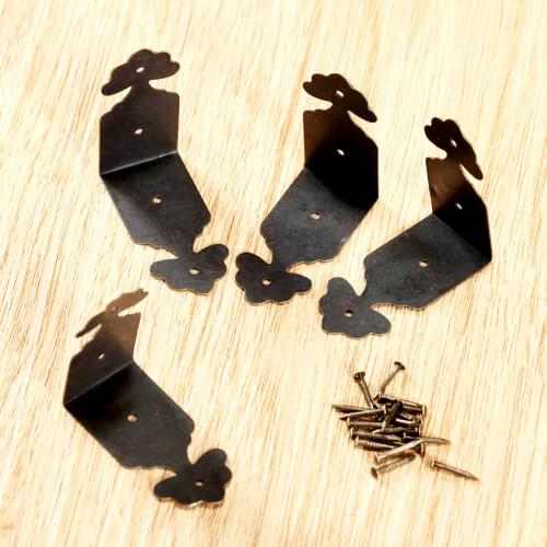 4pcs Decorative Corner Protectors Iron Flower Bracket Box Covers Desk Feet legs Antique Bronze Furniture Hardware Fittings screw