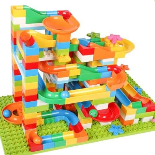 52Pcs/Set DIY Marble Race Compatible LegoINGly Duploedd Building Blocks Funnel Slide Big Building Brick Run Maze Balls Toys