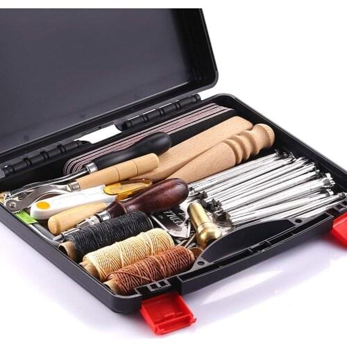 59pcs/set Professional Leather Craft Tools Kit Hand Sewing Stitching Punch Carving Work Stamping Saddle Set Accessories DIY