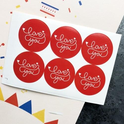 60pcs/lot Decorative Paper Seal Sticker For Handmade Products Red Love You Round Seal Sticker