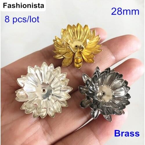8 pcs Brass Lotus Bead Cap,28mm Multi-layer Lotus Flowers,Raw Brass 3D Lotus,Steel Color,Silver-color,Raw Brass,Jewelry Supplies