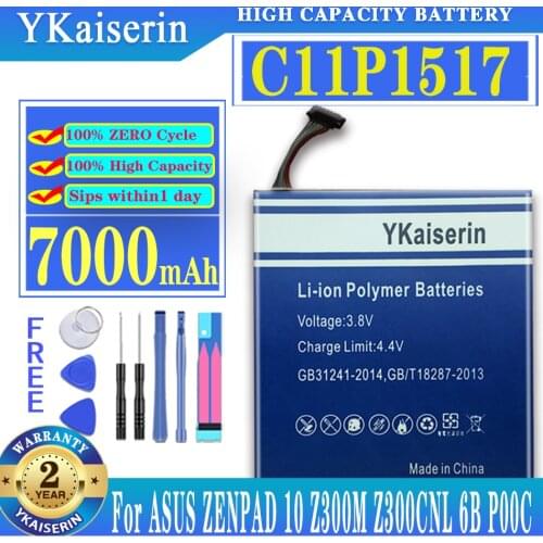 YKaiserin Mobole Phone Battery 6800mAh C11P1517 Battery for ASUS ZENPAD 10 Z300M Z300CNL 6B P00C Batteria Batterie + Track Code