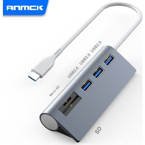 Anmck USB C Hub With SD/TF Card Reader Splitter For Computer Accessories USB Adapter 5 Port USB 2.0 Hub For Laptops Mac Pro PC
