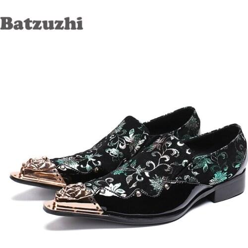 Batzuzhi Western Fashion Men Shoes Metal Pointed Toe Black/Red Men Business Dress Shoes Formal Oxford Shoes Zapatos Hombre, US12