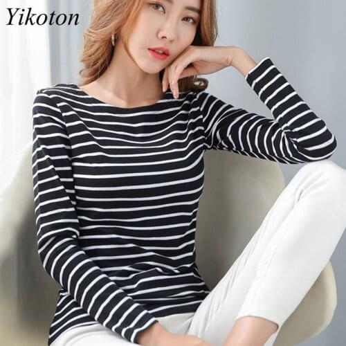 Blouses and Shirts Women Black And White Stripes O Neck Casual Tops Long Sleeve Loose Shirt Srping/Autumn New Fashion Korea Top