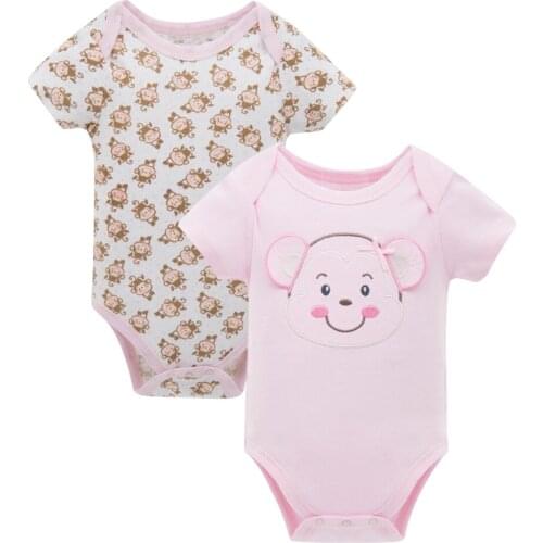 2020 Baby Girls Bodysuit 2 pcs/set Cotton Short Sleeve Summer Baby Girl Clothes Cute Animal Newborn Baby Body bebe Clothing