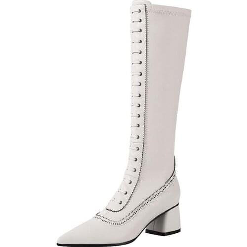 Square Toe Shorty Long Womens HighMid Heel Brown Slimming Knight Boots Autumn Basics Fashion High-heeled Shoes