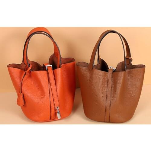 Brand Designer Natural Leather Bag For Women Hand Carry Bag Genuine Cowhide Women Handbag Luxury Bag Bucket Bag Handbags