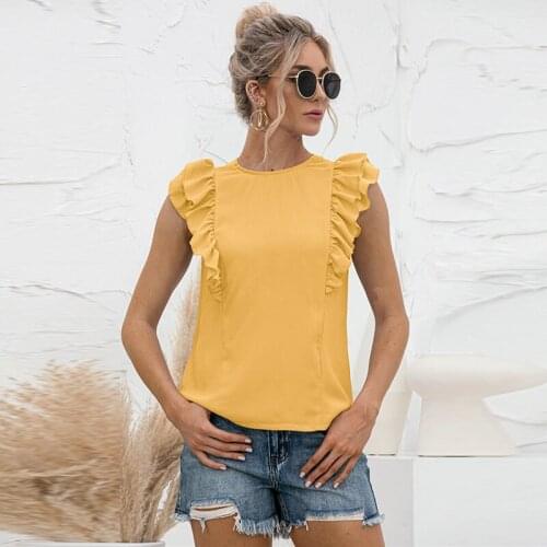 Ladies Sexy Backless Lace-Up Tank Shirts Top Female Summer Casual Solid Elegant Ruffle Patchwork Slim Blouse Femme Blusas Mujer
