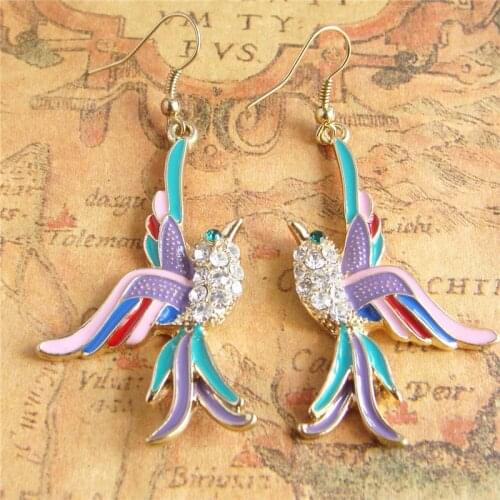 Cheap brand gold diamante Bird enamel dangle discount earrings pendientes brincos cc ali express jewelry