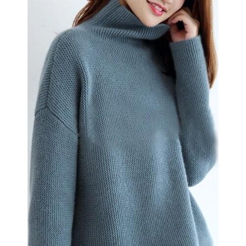 Gejas Ainyu Autumn Winter The New Womens high collar Sweater Cashmere sweater Long loose pullover knitting Solid color Sweater