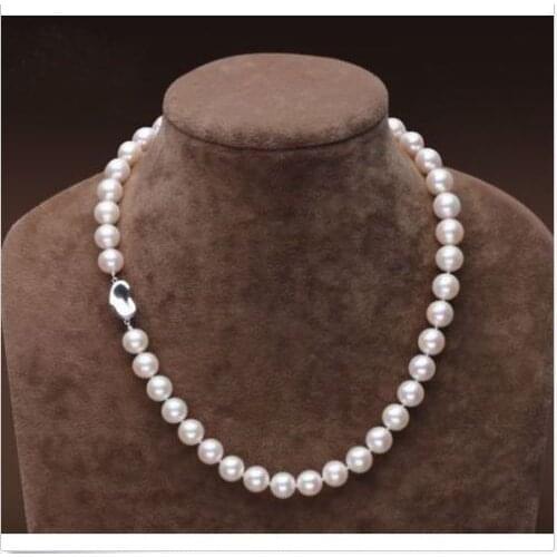 Classic 9-10mm south sea round white pearl pearl necklace 18inch 925 sliver