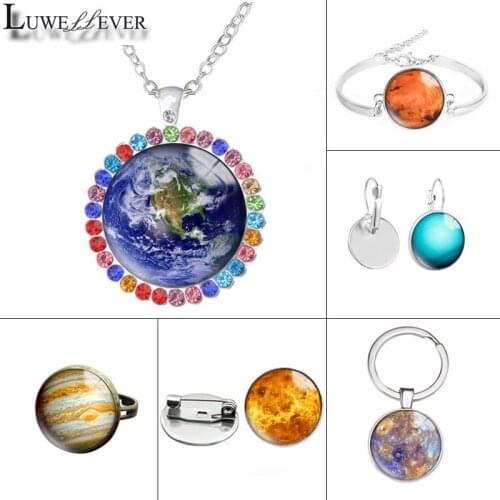 New 599 Planet Glass Necklace Bracelet 30mm 25mm Double Sided Round Glass Cabochon Jewelry For Unisex Charm Pendant