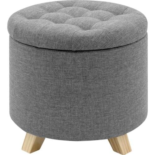 Multifunction Storage Ottoman Chair Stool Removable Cover Upholstered Footstool Round Linen Pouffe Chair Household Organizer