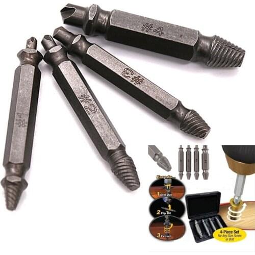4pcs Damaged Screw Extractor Breakage Bolt Extractor Drill Set Broken Easy Out Fastener Kit