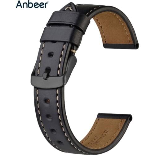 Anbeer Soft Calfskin Watch Strap 18mm 19mm 20mm 21mm 22mm 23mm 24mm with Black Buckle, Men Women Luxury Wristband