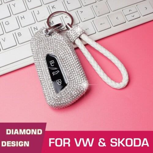 Crystal Rhinestones Car Key Case Cover For VW Volkswagen Golf 8 MK8 Passat CC Skoda 2020 Car Styling Key Shell Remote Protector