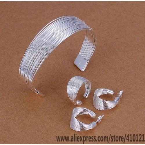 S312 Lucky Charm Silver Color Jewelry Sets For Women Fashion Jewelry Lady Accessories Fashion Multi-Stands Ring Earrings Bangle