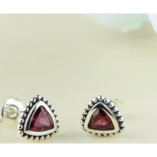 S925 silver inlaid jewellery wholesale original triangle han edition fashion female natural garnet earring gem earrings
